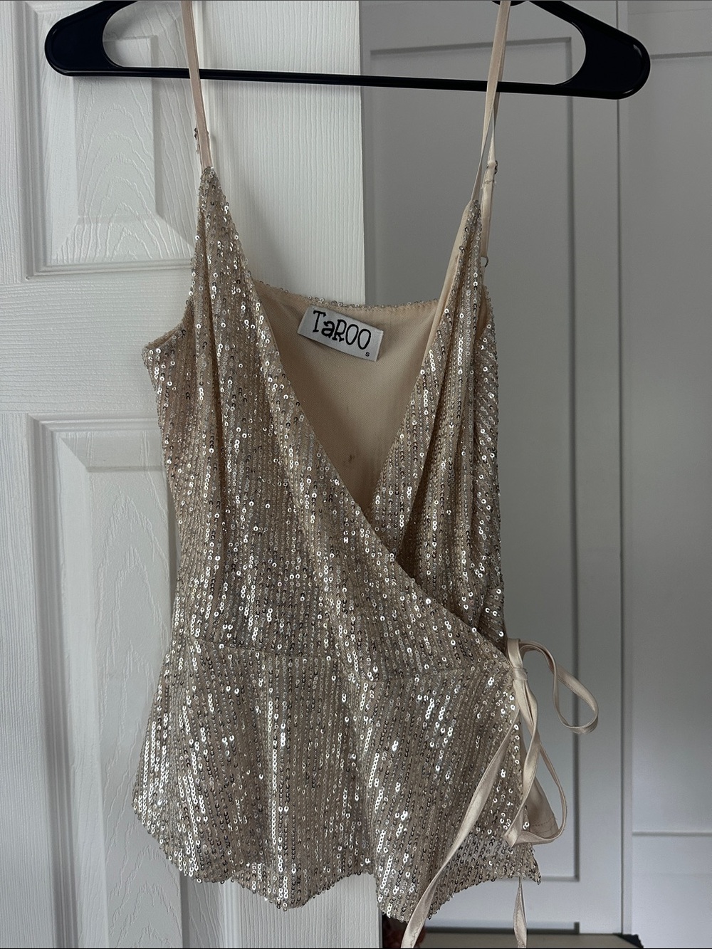 Sequin Wrap Cami Top in Champagne